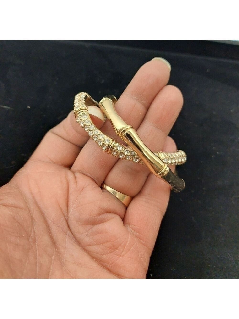 Vintage* NRO Pavé Clear Rhinestone Bracelet with 2nd Gold-tone Bracelet